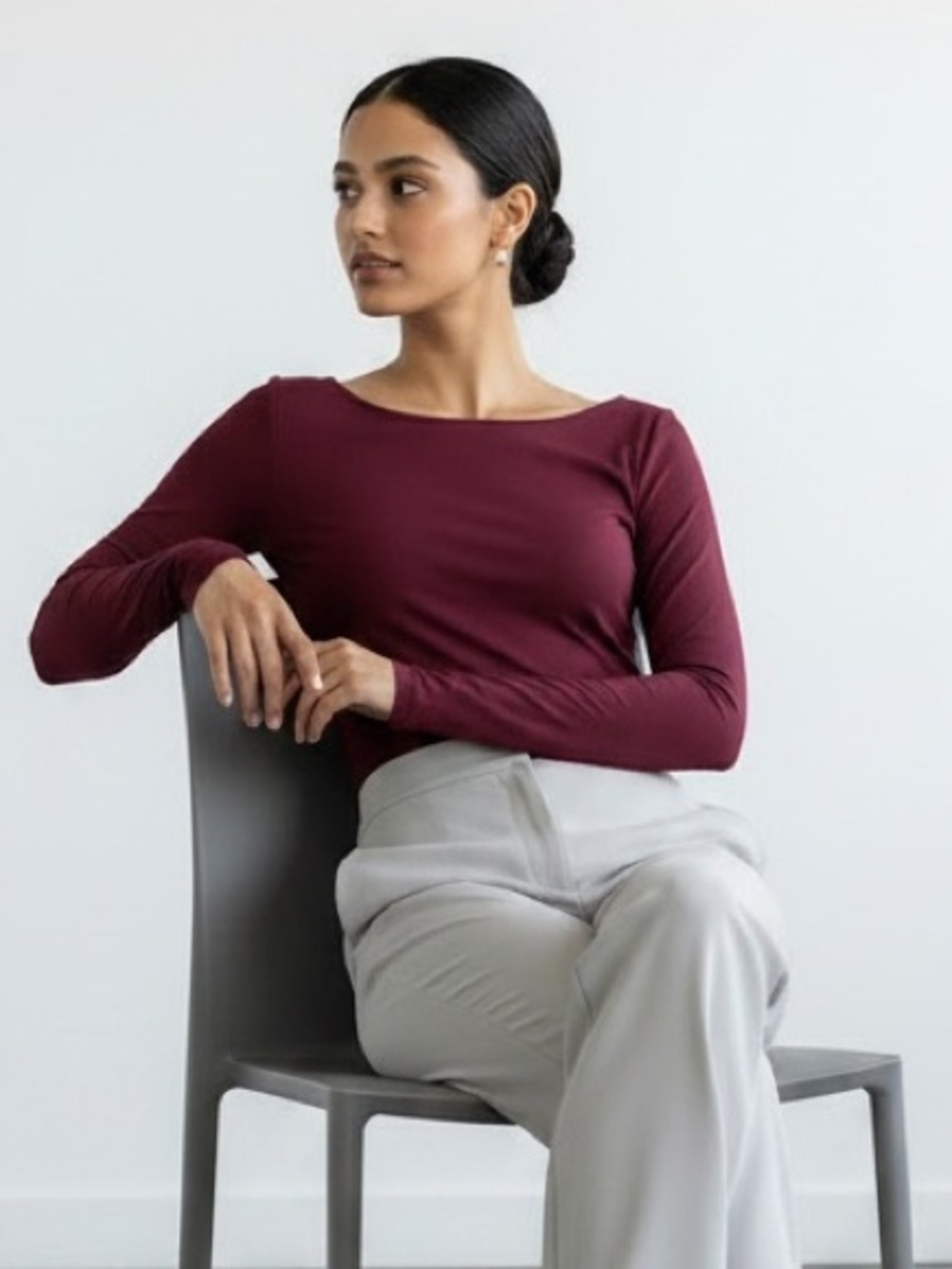 1562 • Burgundy Buttery Soft  Long Sleeve Microfiber Bateau Neck Top